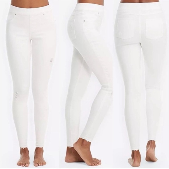 SPANX White Denim Distressed Skinny Jeans - Picture 5 of 8